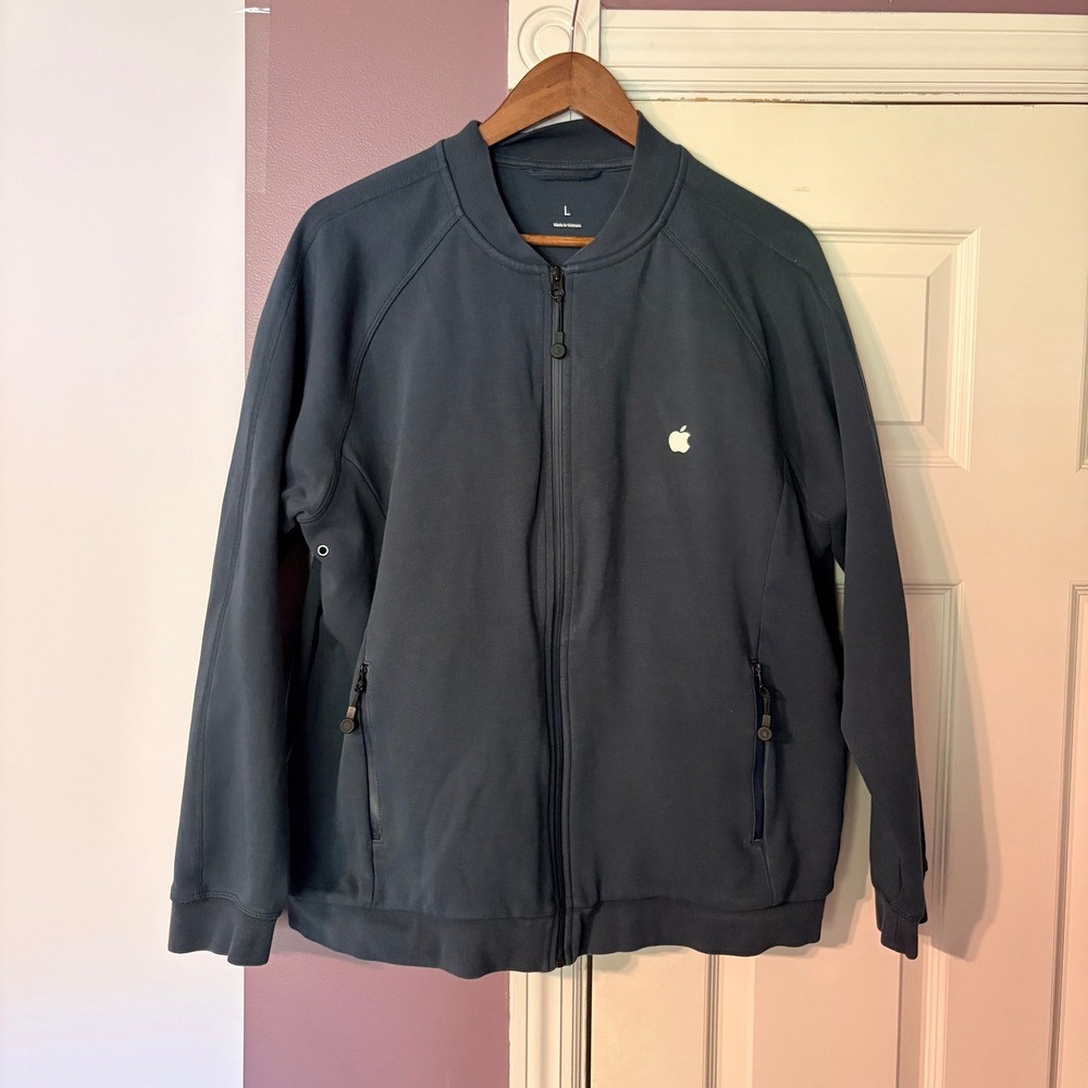 Apple Bomber Jacket Large Techwear Navy Blue Employee Exclusive Zip Up Fleece